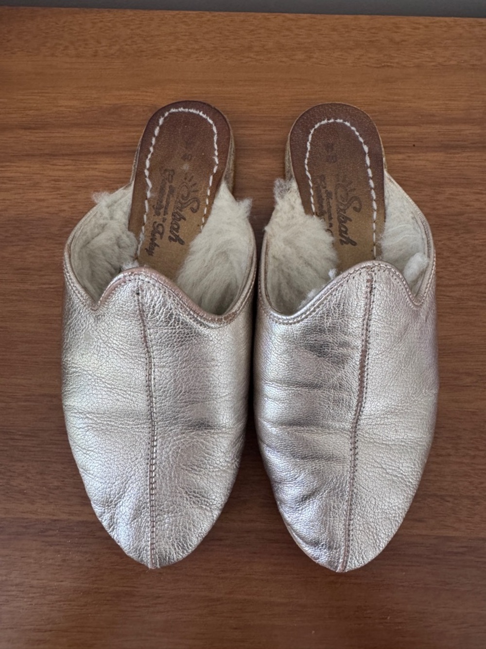 Sabah Women's Metallic Shearling-Lined Slip-On Mules - Rose Gold